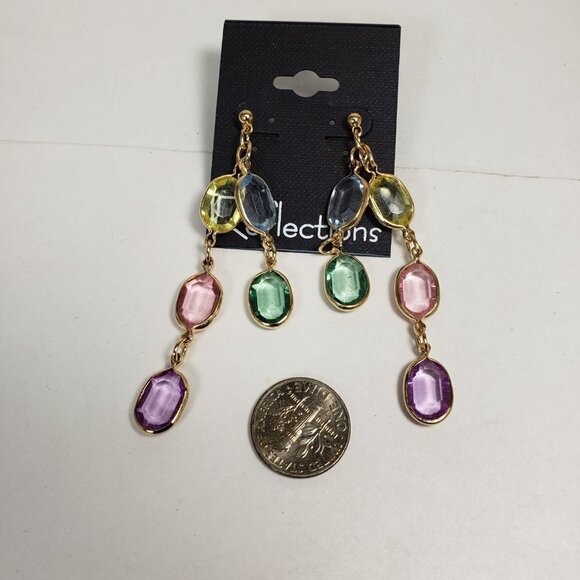 Gold tone Chain Drop Earrings Multicolor Crystal Dangles Stylish Women's Jewelry - Picture 7 of 8